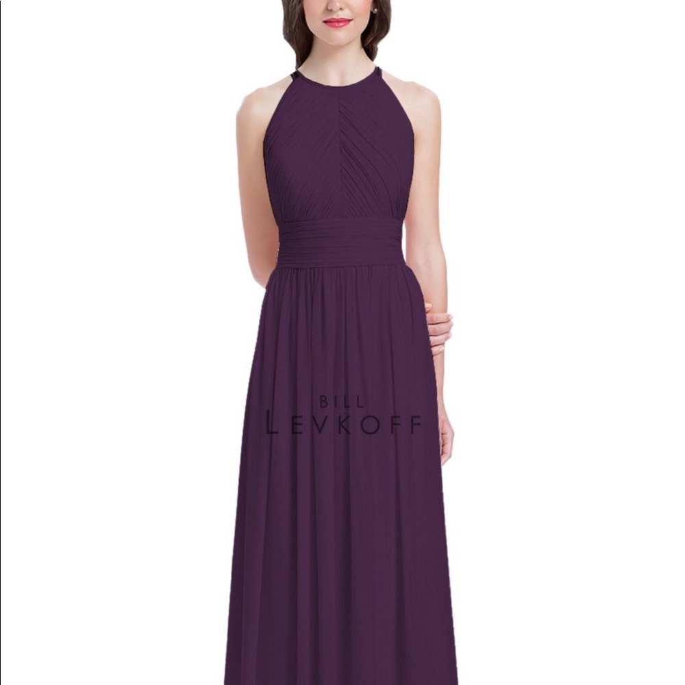 Bill Levkoff D’Zage plum bridesmaids dress
